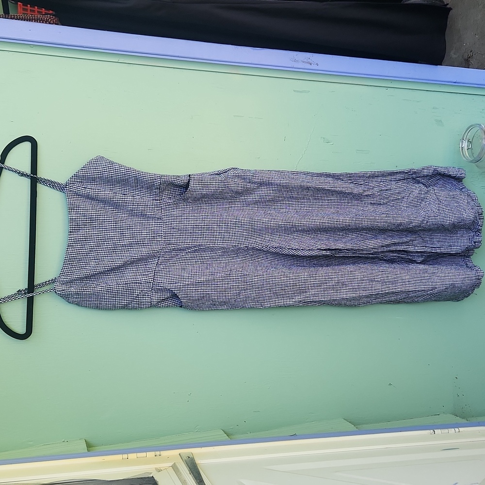 Vintage Linen Plaid Black White Straps Romper Jumper Classic Fit